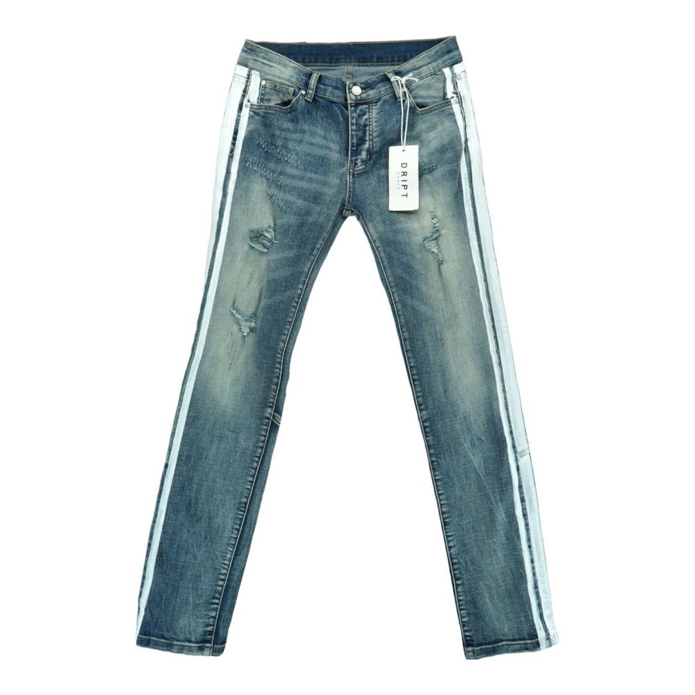 NWT Dript Denim Jeans Mens Streetwear Skater Distressed 36x32 Paint‎  Button Fly